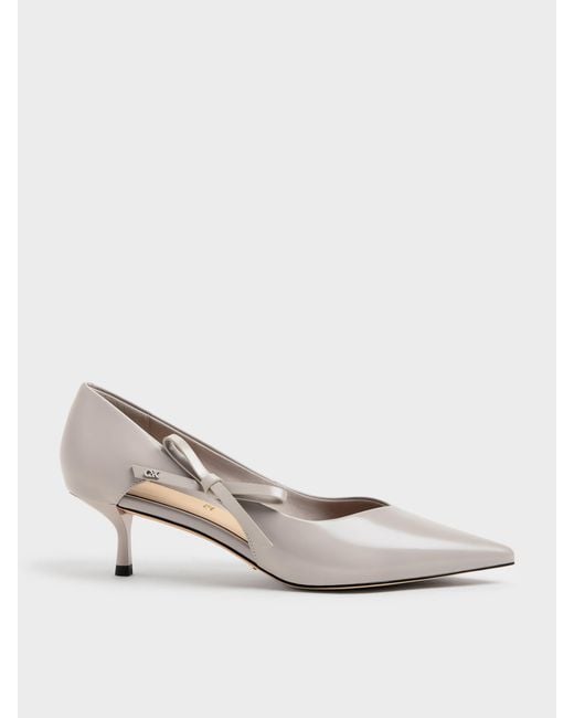 Charles & Keith White Anastasia Leather Kitten Heels