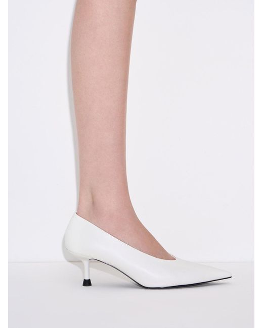 Charles & Keith White Pointed-toe Kitten-heel Pumps