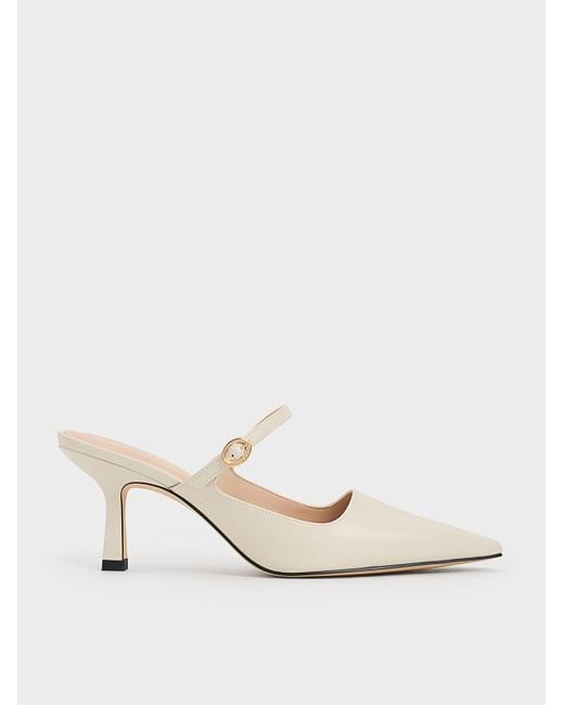 Charles & Keith Natural Buckle-strap Heeled Mules