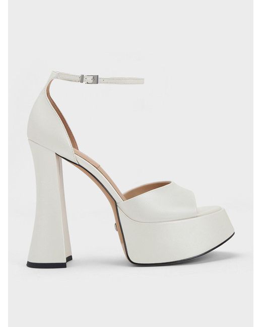 Charles & Keith White Michelle Leather Platform Sandals