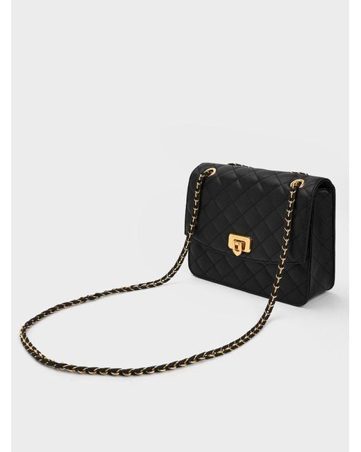 Charles & Keith Black Cressida Quilted Chain Strap Bag