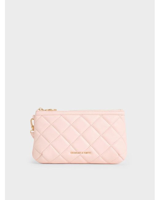 Charles & Keith Pink Cressida Quilted Wristlet