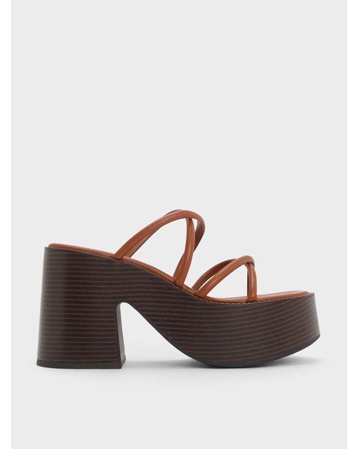 Charles & Keith Brown Strappy Crossover Platform Mules