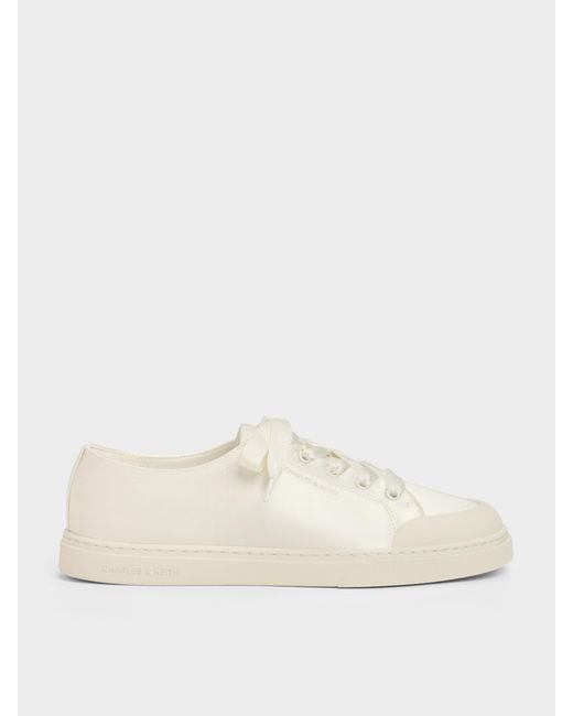 Charles & Keith Natural Satin Lace-Up Sneakers