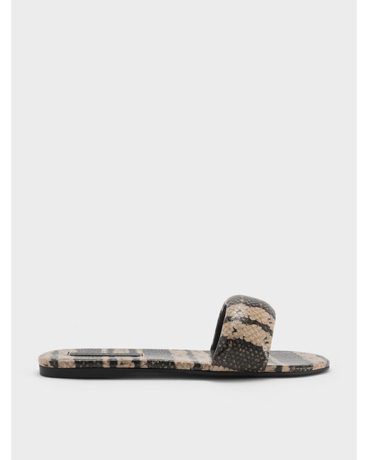 Charles & Keith White Snake-Print Slide Sandals