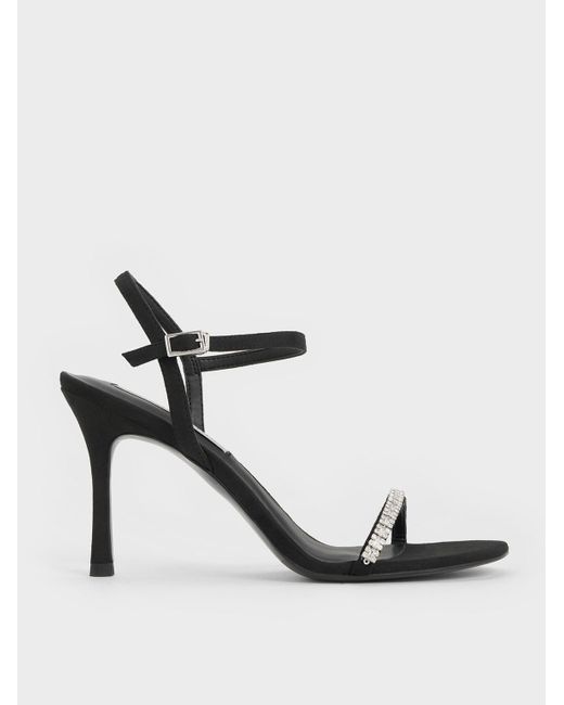 Charles & Keith White Ambrosia Textured Gem-embellished Ankle-strap Pumps