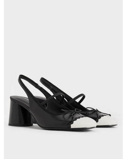 Charles & Keith White Two-tone Bow Slingback Pumps