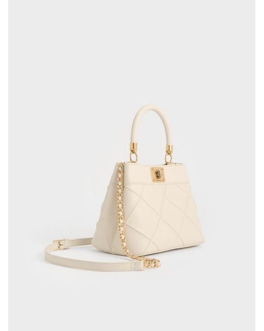 Charles & Keith Natural Eleni Quilted Top Handle Bag