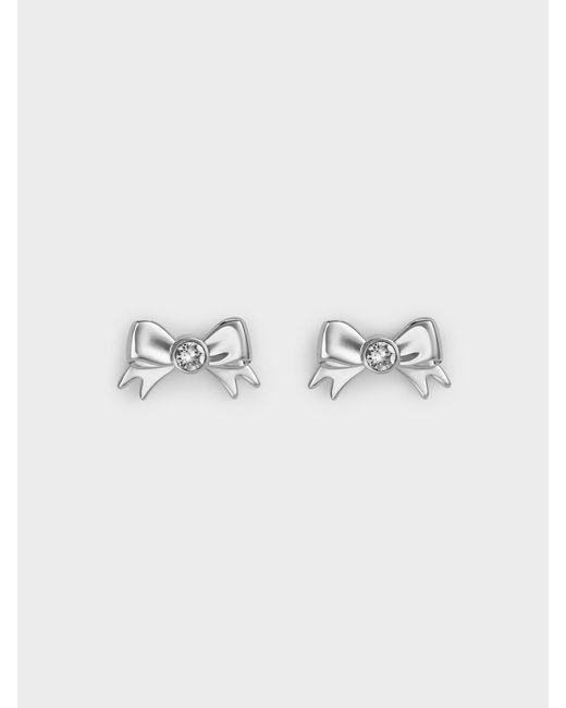 Charles & Keith Metallic Paige Crystal-bow Stud Earrings