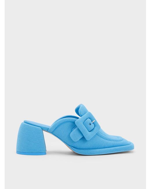 Charles & Keith Blue Sinead Woven Buckled Loafer Mules