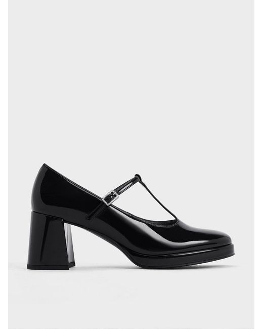 Charles & Keith Black Crystal-buckle T-bar Mary Jane Pumps