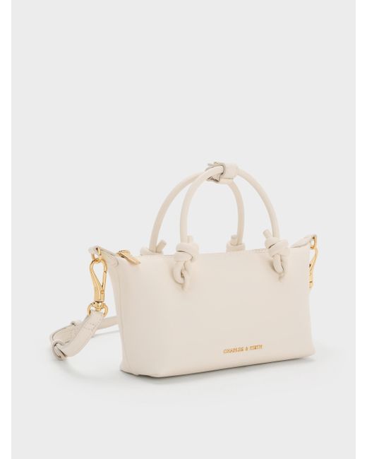 Charles & Keith Natural Sammie Knotted-Handle Tote Bag