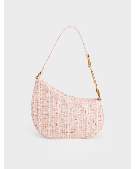 Charles & Keith Natural Tweed Asymmetrical Shoulder Bag