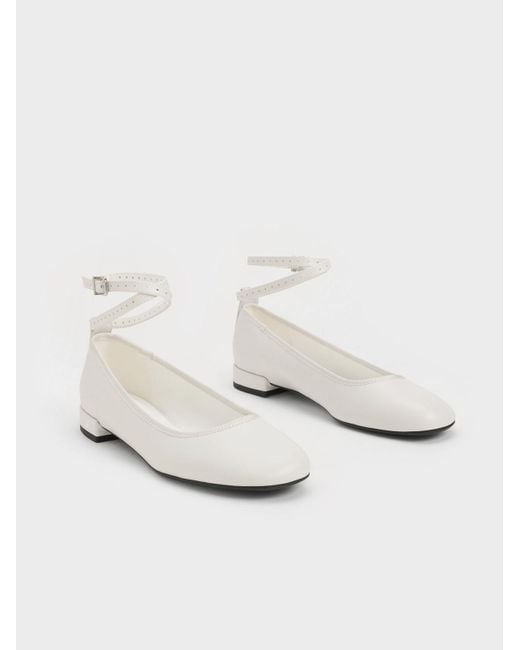 Charles & Keith Ankle-strap Ballet Flats in White | Lyst