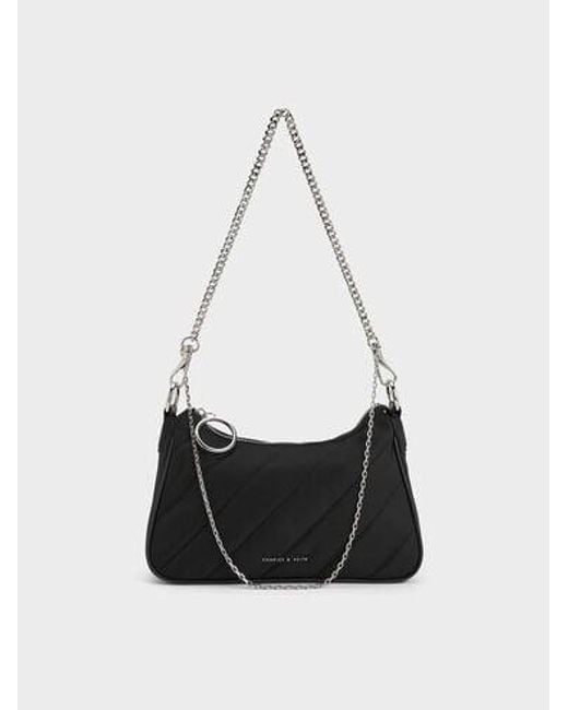Charles & Keith White Philomena Nylon Puffy Chain-strap Crossbody Bag