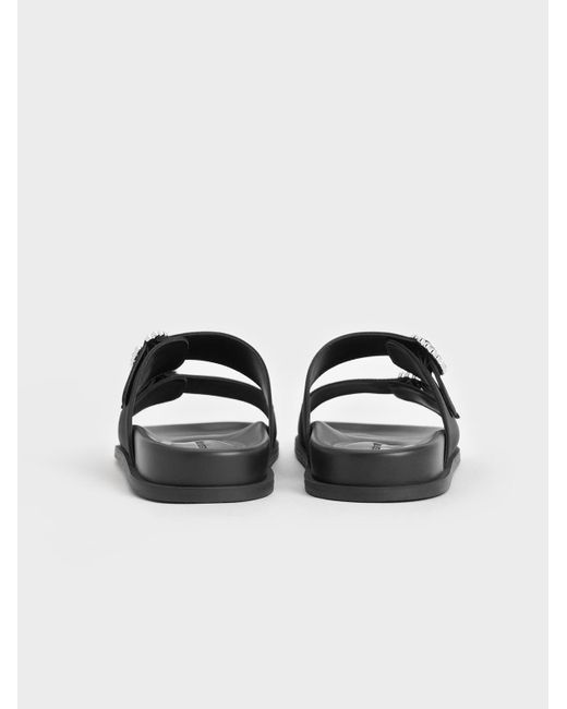 Charles & Keith Black Recycled Polyester Embellished Buckle Sandals