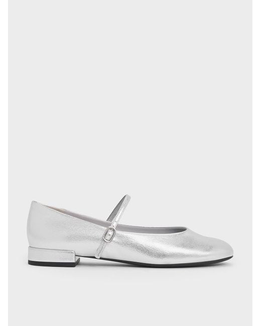 Charles & Keith White Gertrude Metallic Mary Janes