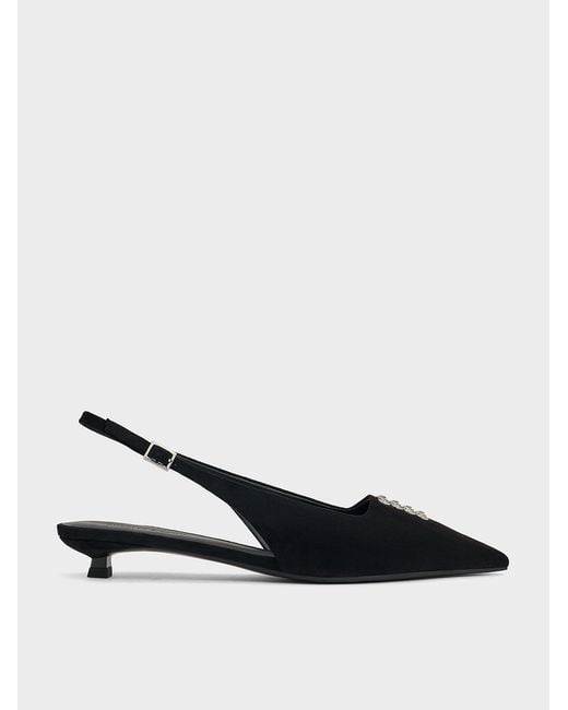 Charles & Keith Multicolor Faux Suede Crystal Slingback Pumps