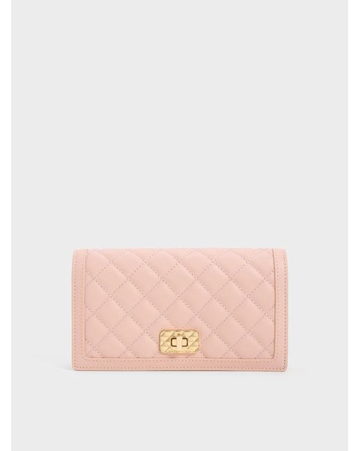 Charles & Keith Pink Micaela Quilted Long Wallet