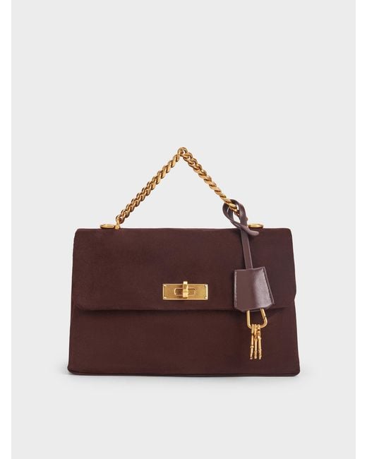 Charles & Keith Brown Kerry Chain-Handle Crossbody Bag