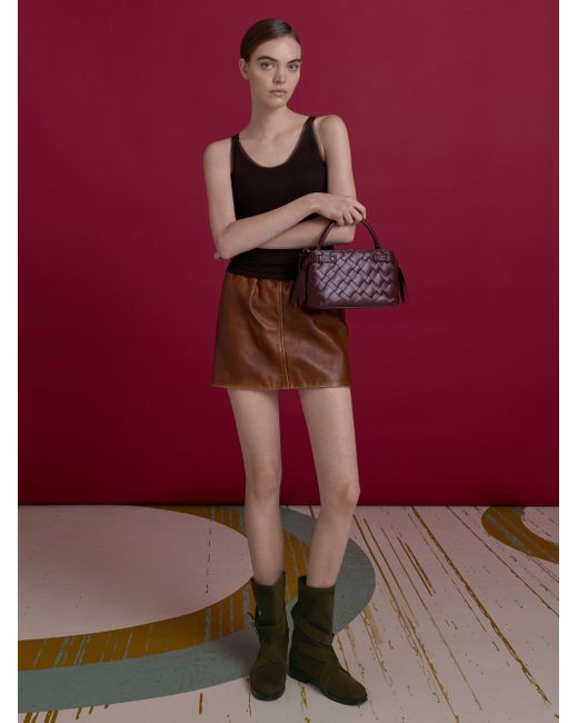 Charles & Keith Purple Ivette Woven Top Handle Bag