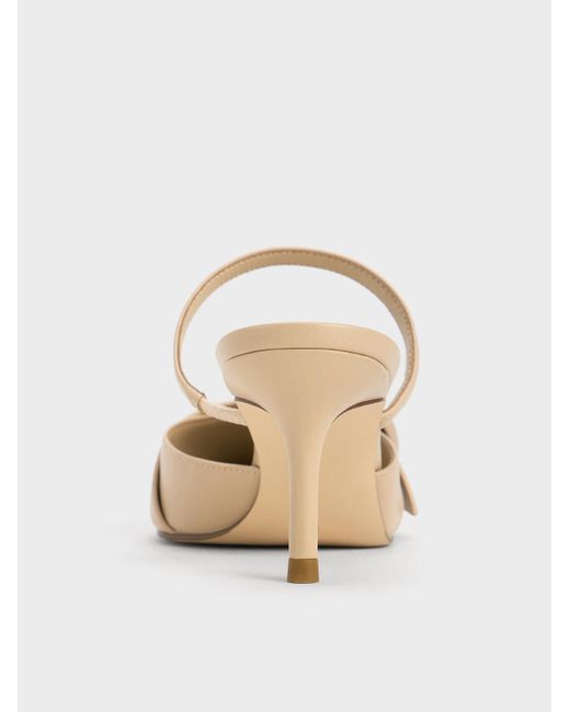 Charles & Keith Natural Oval-buckle Pointed-toe Mules