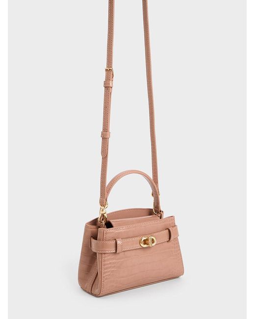 Charles & Keith Pink Aubrielle Croc-effect Top Handle Bag
