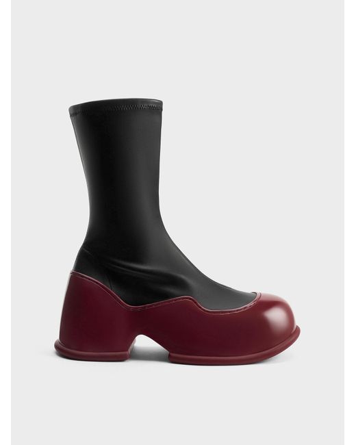 Charles & Keith Red Pixie Two-tone Patent Calf Boots