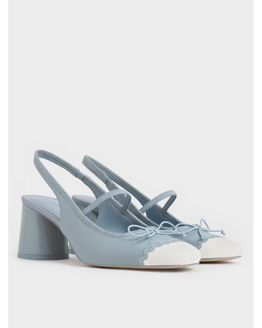 Charles & Keith Blue Two-tone Bow Slingback Pumps