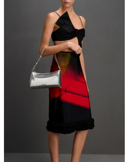 Charles & Keith Gray Augustine Metallic Eel-Effect Sculptural-Detail Shoulder Bag