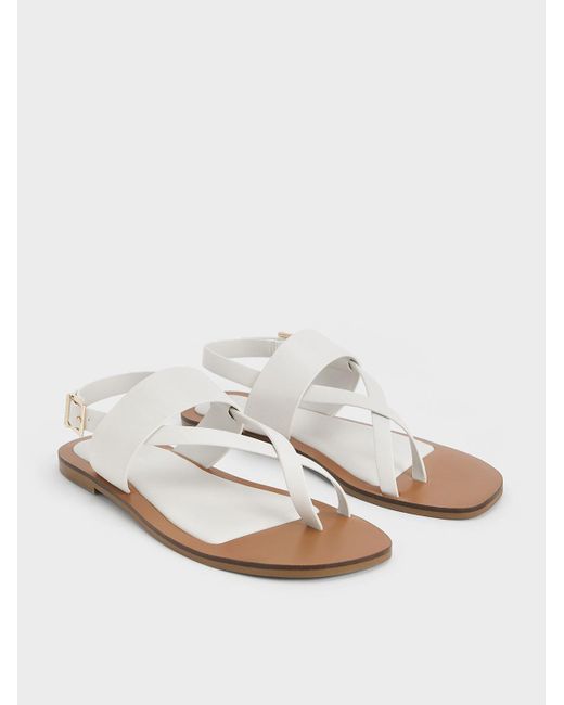 Charles & Keith White Toe-ring Crossover-strap Sandals