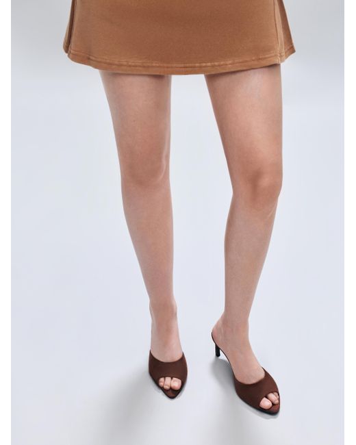 Charles & Keith Brown Faux Suede Pointed Peep-Toe Heeled Mules