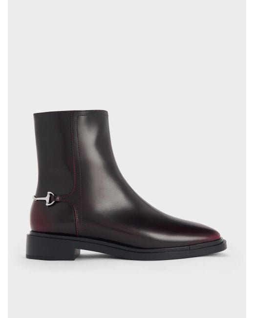 Charles & Keith Black Erinna Metallic-Accent Side-Zip Ankle Boots