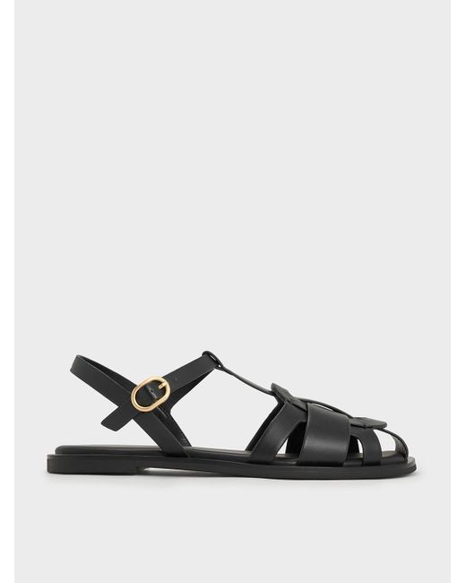 Charles & Keith Black Easley T-Bar Caged Sandals