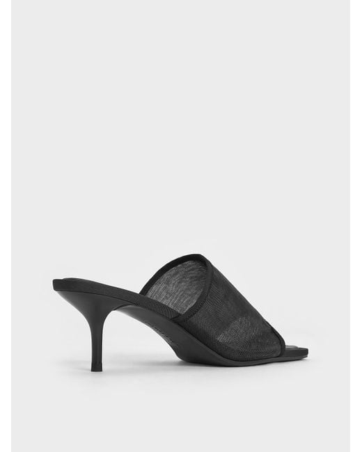 Charles & Keith Black Loren Mesh Kitten-Heel Mules