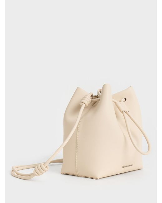 Charles & Keith White Leia Knotted Bucket Bag