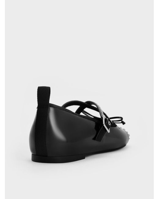 Charles & Keith Black Studded Crossover-Strap Mary Jane Flats
