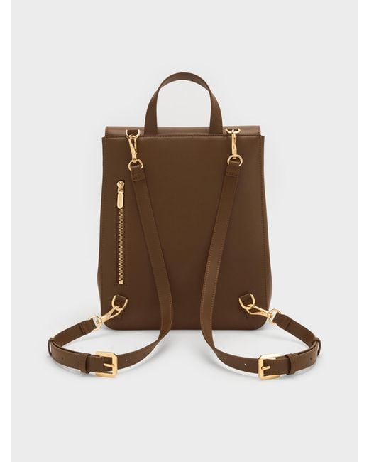 Charles & Keith Brown Octavia Front-Flap Backpack