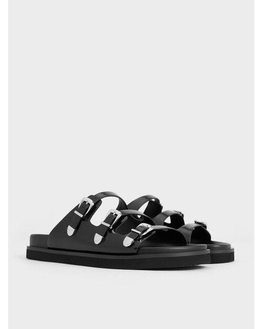Charles & Keith Black Buckled Triple-strap Sandals