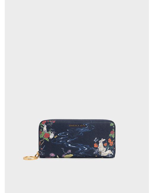 Charles & Keith Blue Rabbit Illustrated Long Wallet