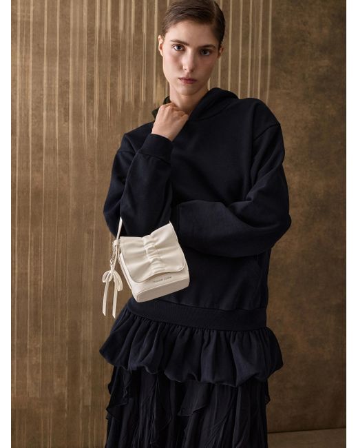 Charles & Keith White Kadee Ruched Bow-Charm Mini Bag