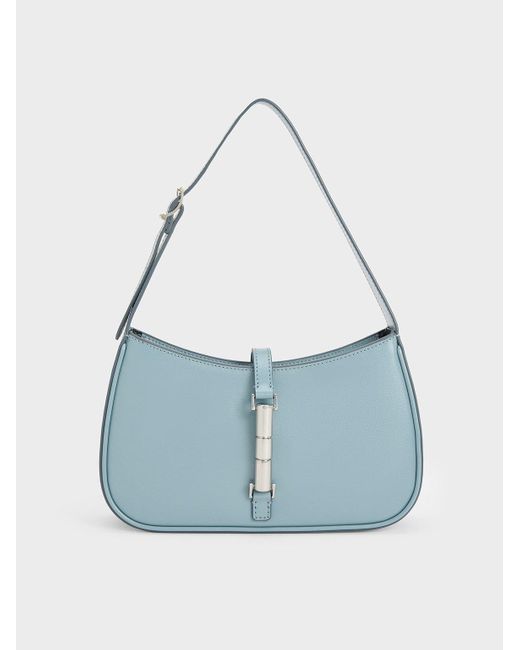 Charles & Keith Blue Cesia Metallic Accent Shoulder Bag