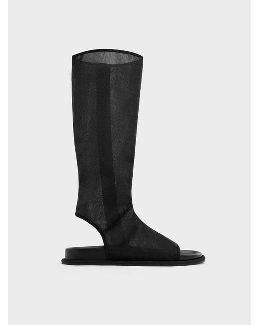 Charles & Keith Black Loren Mesh Cut-Out Boot Sandals