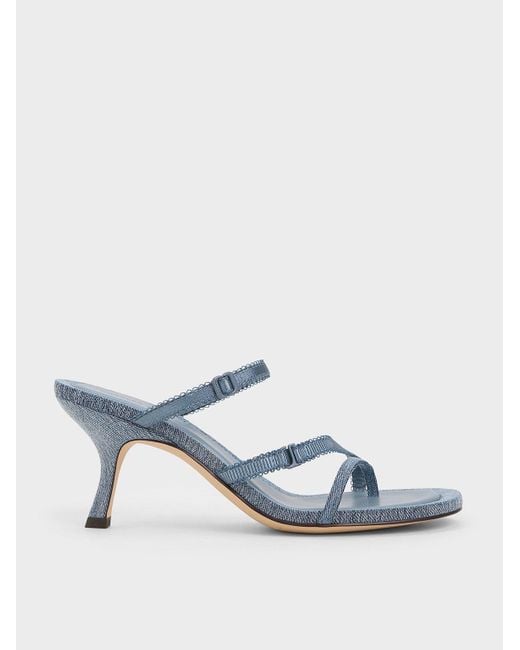 Charles & Keith Blue Denim Lace-strap Thong Sandals
