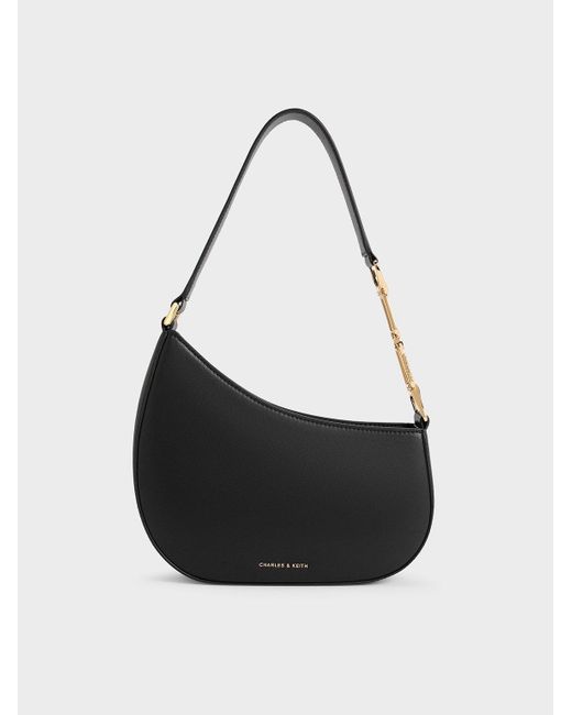Charles & Keith Black Agatha Chain-accent Shoulder Bag