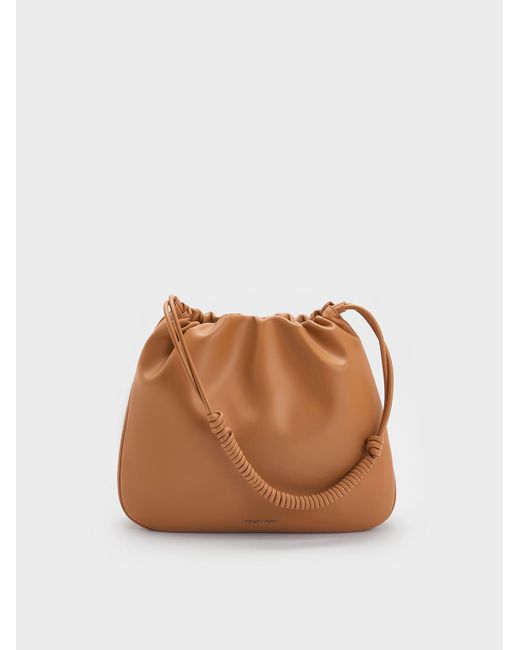 Charles & Keith White Lorelai Ruched Knotted-Strap Hobo Bag