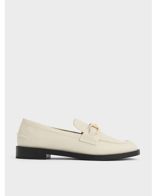 Charles & Keith White Metallic-accent Loafers