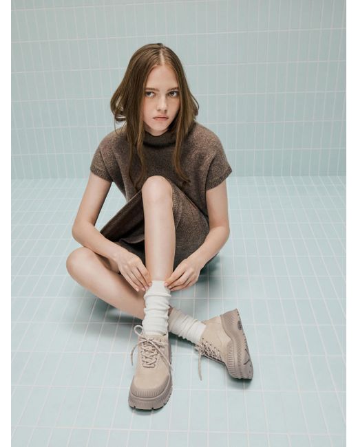 Charles & Keith Natural Darra Faux Suede Ridged-Sole Platform Sneakers