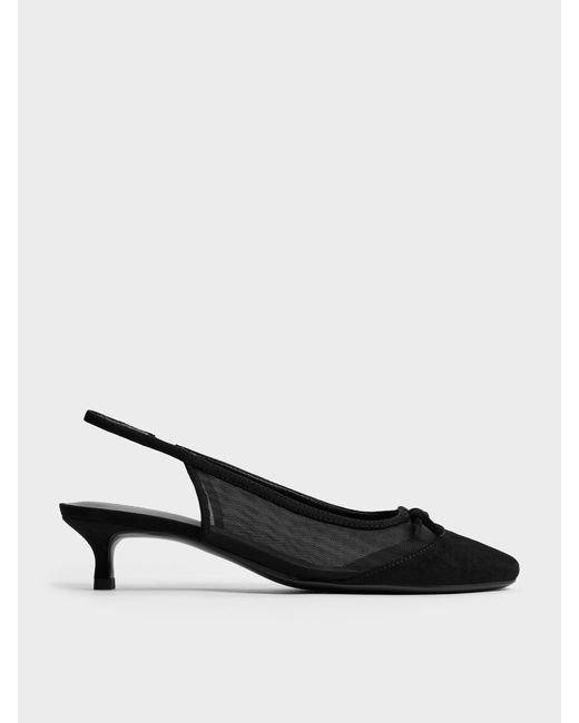 Charles & Keith Black Mulligan Mesh Bow Slingback Pumps