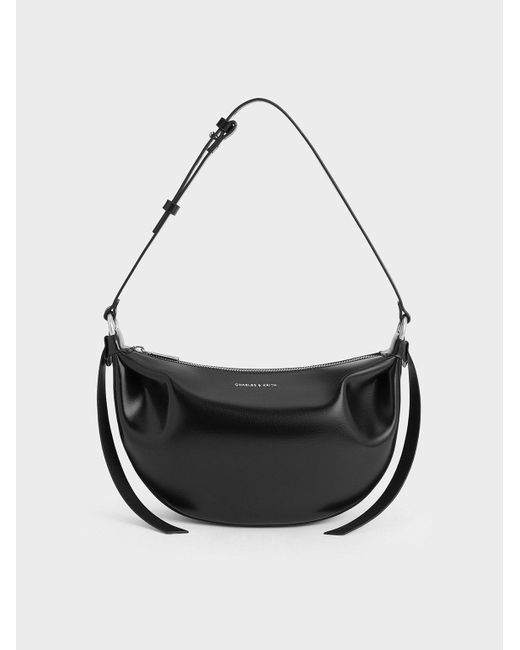 Charles & Keith Black Calla Half-moon Bag